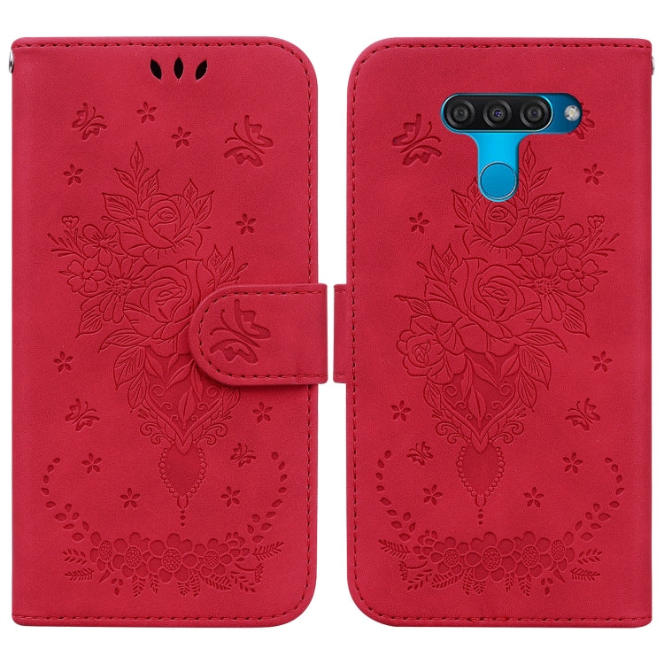 For LG K50 / Q60 Butterfly Rose Embossed Leather Phone Case