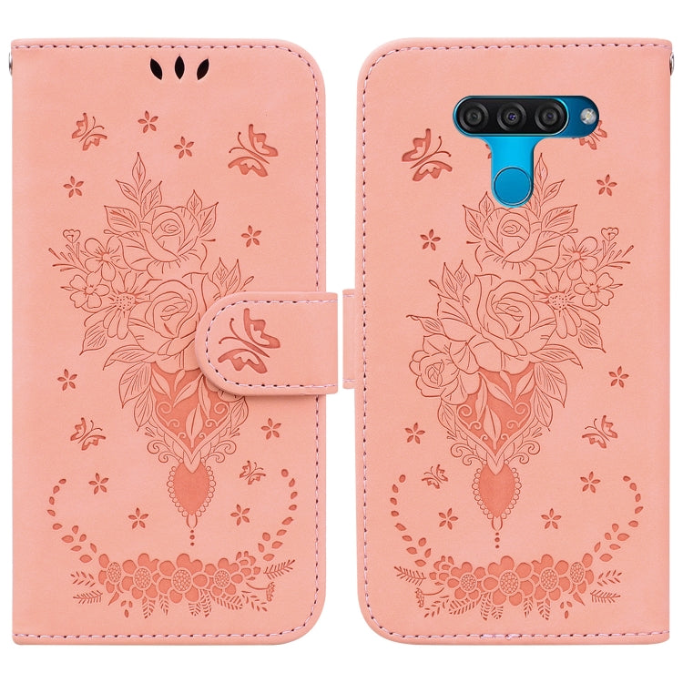 For LG K50 / Q60 Butterfly Rose Embossed Leather Phone Case