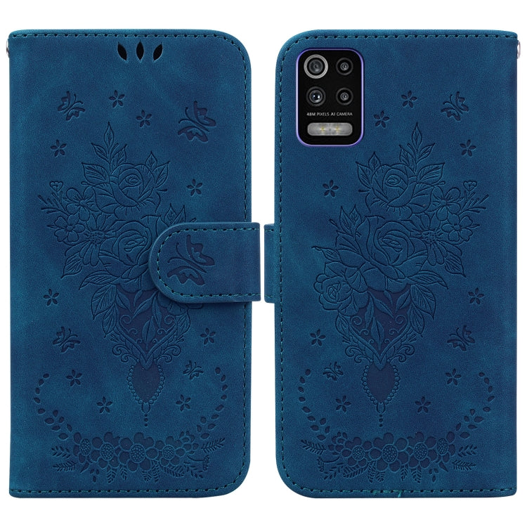For LG K52 / K62 / Q52 Butterfly Rose Embossed Leather Phone Case