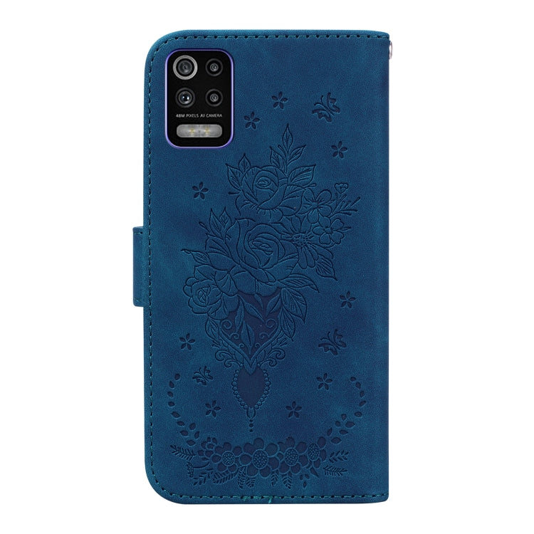 For LG K52 / K62 / Q52 Butterfly Rose Embossed Leather Phone Case