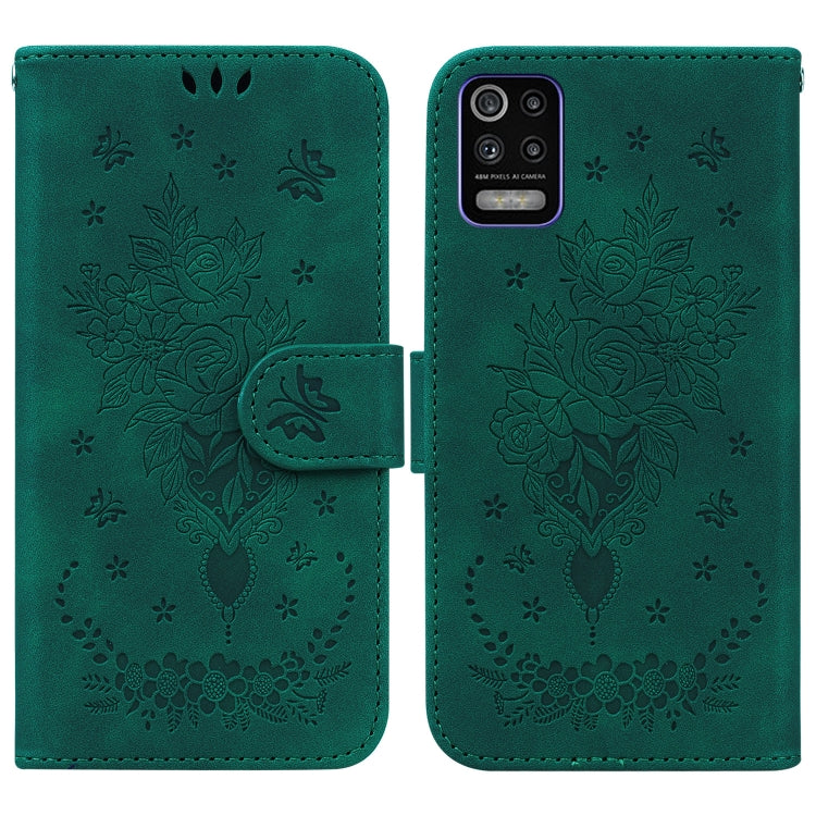 For LG K52 / K62 / Q52 Butterfly Rose Embossed Leather Phone Case