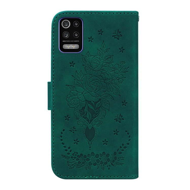 For LG K52 / K62 / Q52 Butterfly Rose Embossed Leather Phone Case