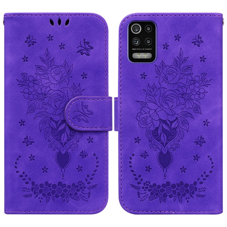 For LG K52 / K62 / Q52 Butterfly Rose Embossed Leather Phone Case