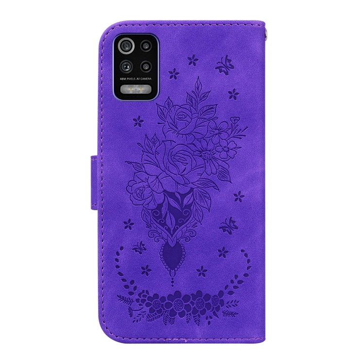 For LG K52 / K62 / Q52 Butterfly Rose Embossed Leather Phone Case