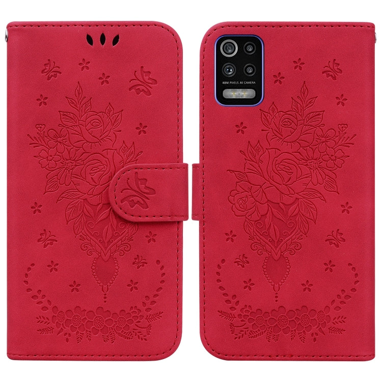 For LG K52 / K62 / Q52 Butterfly Rose Embossed Leather Phone Case