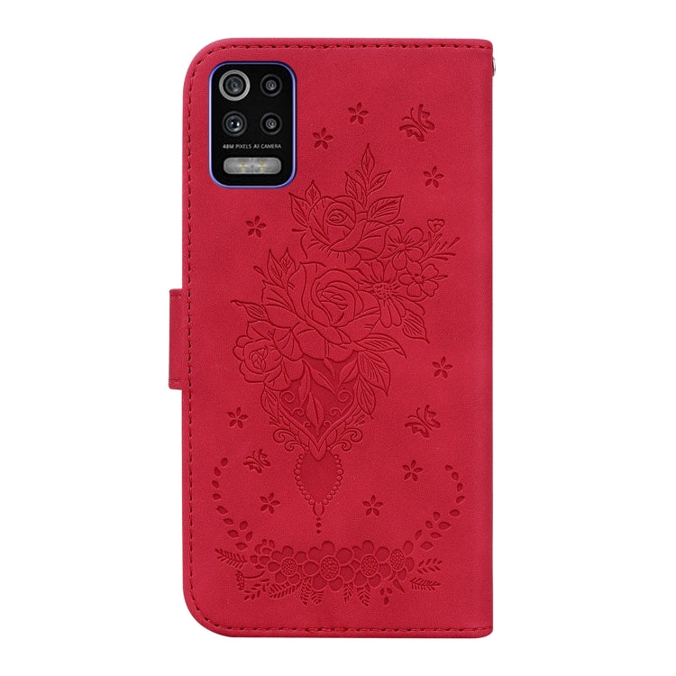 For LG K52 / K62 / Q52 Butterfly Rose Embossed Leather Phone Case