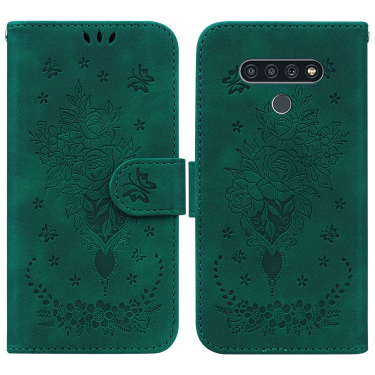 For LG K71 / Stylo 6 Butterfly Rose Embossed Leather Phone Case