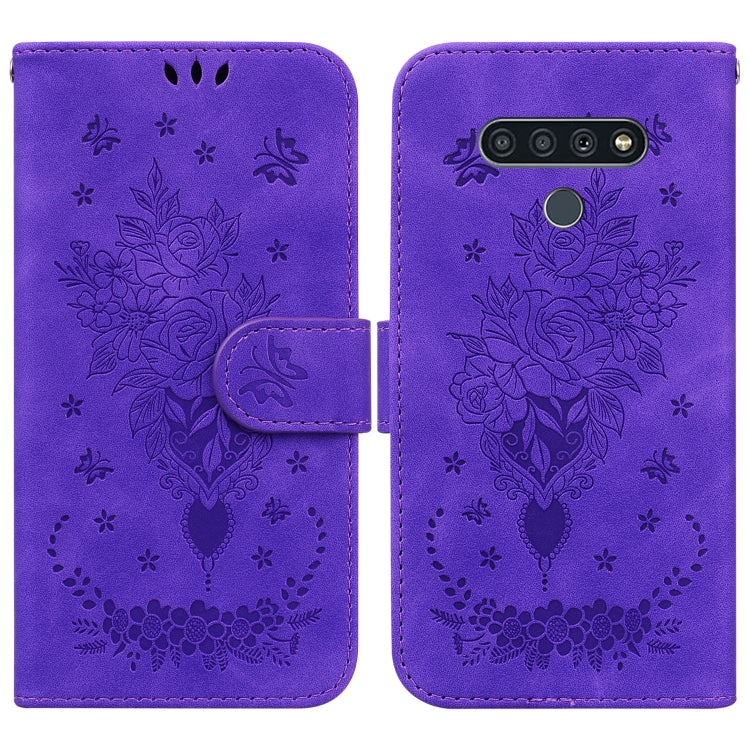 For LG K71 / Stylo 6 Butterfly Rose Embossed Leather Phone Case