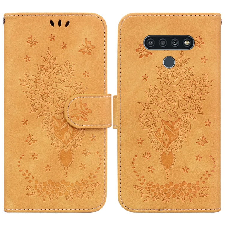 For LG K71 / Stylo 6 Butterfly Rose Embossed Leather Phone Case