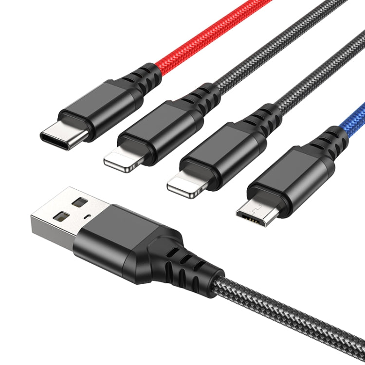 hoco X76 4 in 1 2A Dual 8 Pin + USB-C / Type-C + Micro USB Super Charging Cable,Length: 1m