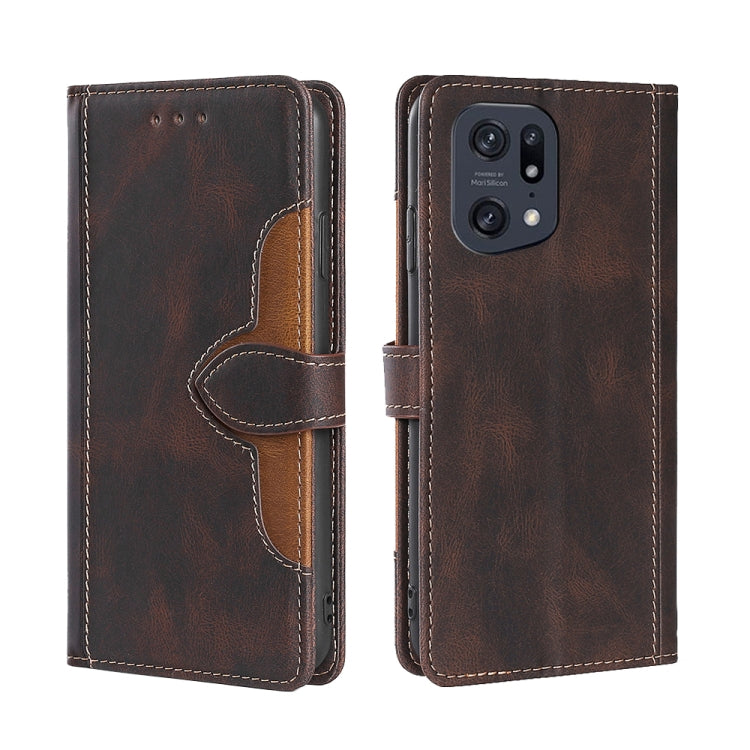 For OPPO Find X5 Pro Stitching Skin Feel Magnetic Buckle Horizontal Flip PU Leather Case