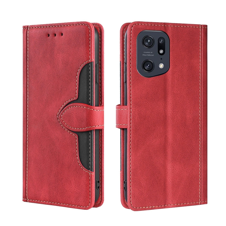 For OPPO Find X5 Pro Stitching Skin Feel Magnetic Buckle Horizontal Flip PU Leather Case