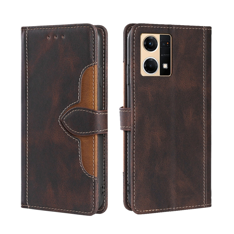 For OPPO Reno7 4G/F21 Pro Stitching Skin Feel Magnetic Buckle Horizontal Flip PU Leather Case