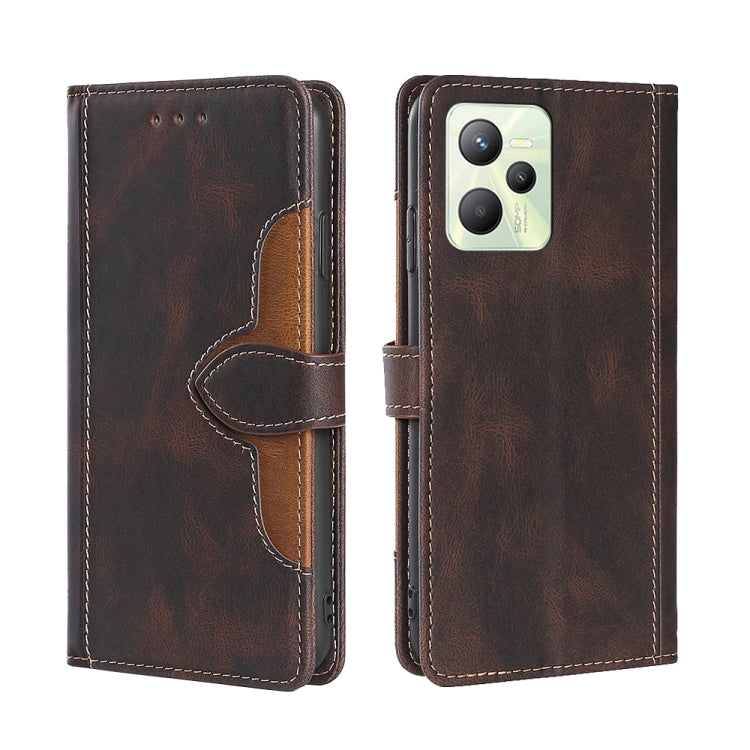 For OPPO Realme C35 Stitching Skin Feel Magnetic Buckle Horizontal Flip PU Leather Case