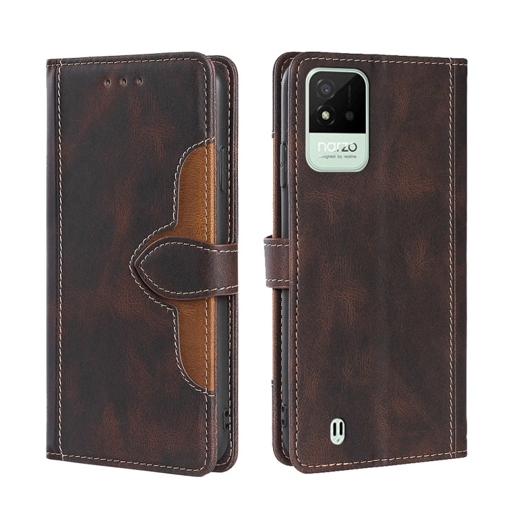 For OPPO Realme Narzo 50i Stitching Skin Feel Magnetic Buckle Horizontal Flip PU Leather Case
