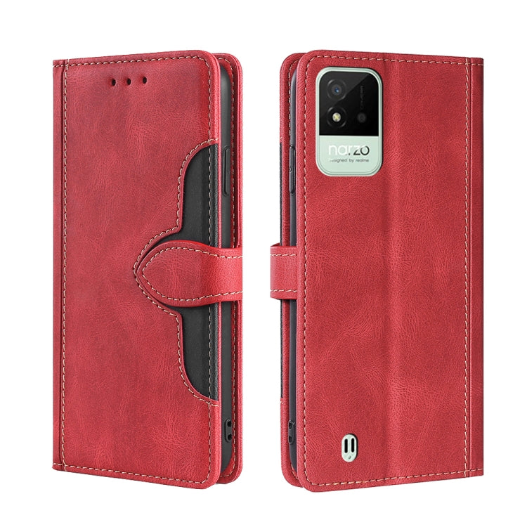 For OPPO Realme Narzo 50i Stitching Skin Feel Magnetic Buckle Horizontal Flip PU Leather Case