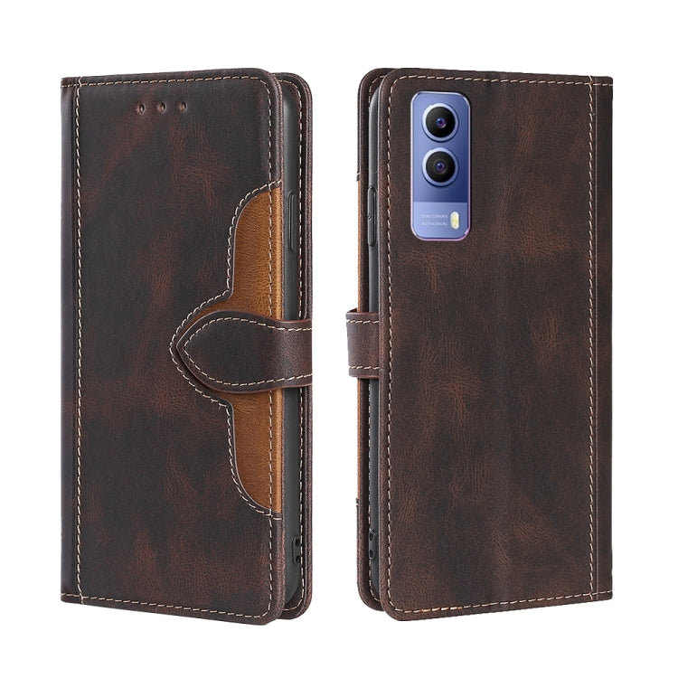 For vivo Y53S 5G/iQOO Z5x/T1X Stitching Skin Feel Magnetic Buckle Horizontal Flip PU Leather Case