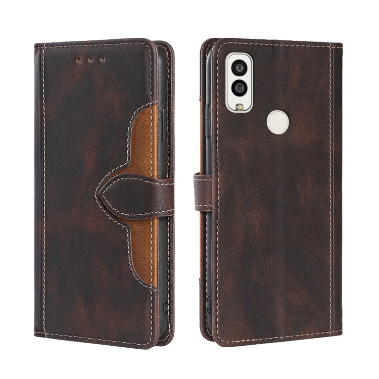For Kyocera Android One S9/KC S304/Digno Sanga Edition Stitching Skin Feel Magnetic Buckle Horizontal Flip PU Leather Case