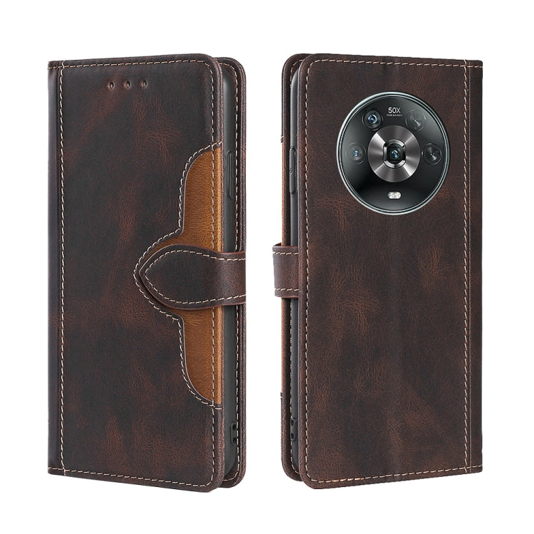 For Honor Magic4 Stitching Skin Feel Magnetic Buckle Horizontal Flip PU Leather Case