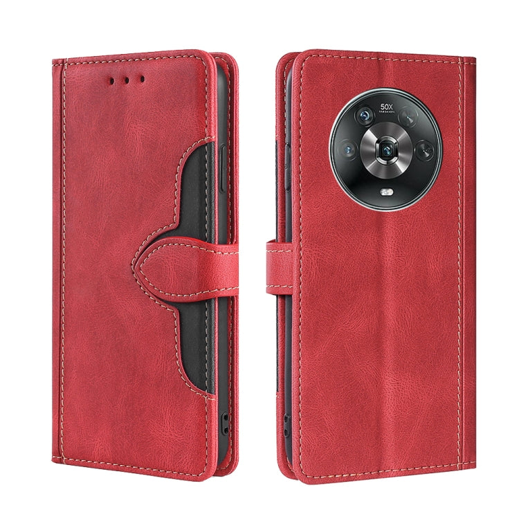 For Honor Magic4 Stitching Skin Feel Magnetic Buckle Horizontal Flip PU Leather Case