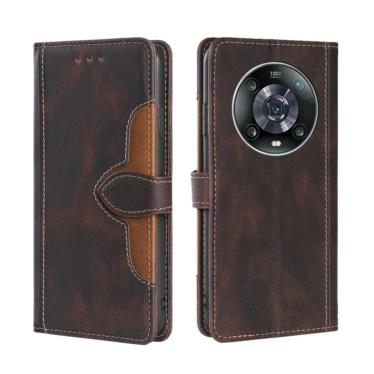 For Honor Magic4 Pro Stitching Skin Feel Magnetic Buckle Horizontal Flip PU Leather Case