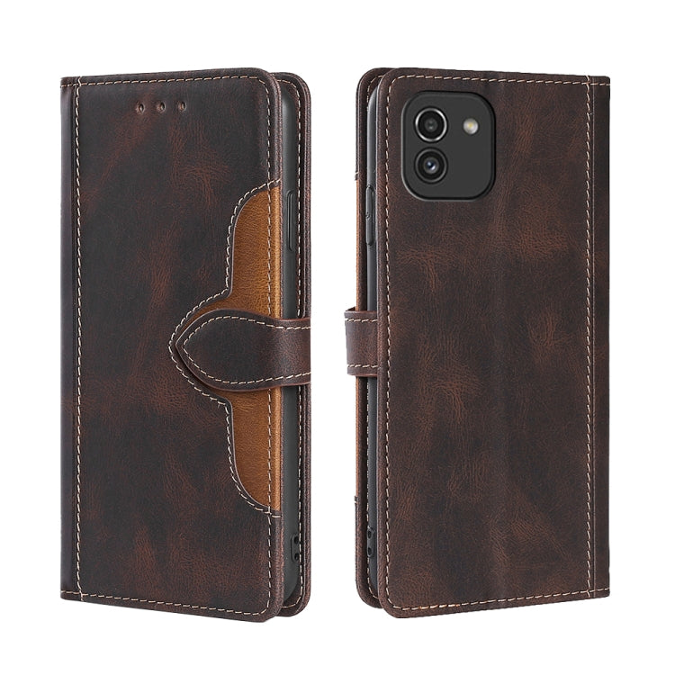 For Samsung Galaxy A03 EU Edition 166mm Stitching Skin Feel Magnetic Buckle Horizontal Flip PU Leather Case