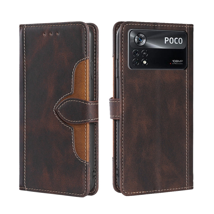 For Xiaomi Poco X4 Pro 5G Stitching Skin Feel Magnetic Buckle Horizontal Flip PU Leather Case