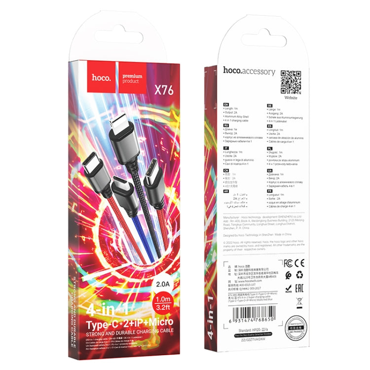 hoco X76 4 in 1 2A Dual USB-C/Type-C +8 Pin + Micro USB Super Charging Cable,Length: 1m