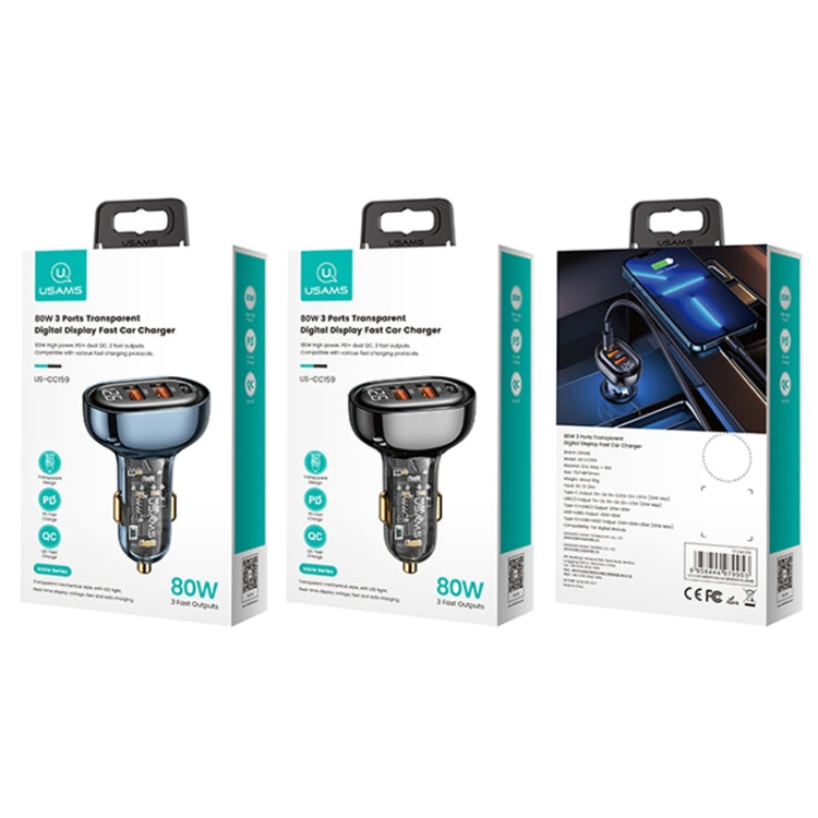USAMS US-CC159 80W Dual USB + Type-C Digital Display Car Charger