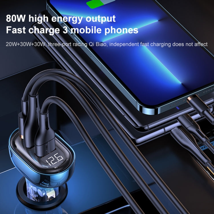 USAMS US-CC159 80W Dual USB + Type-C Digital Display Car Charger
