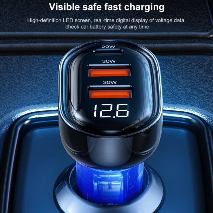 USAMS US-CC159 80W Dual USB + Type-C Digital Display Car Charger