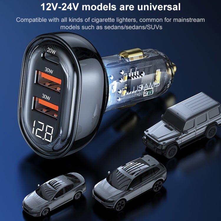 USAMS US-CC159 80W Dual USB + Type-C Digital Display Car Charger