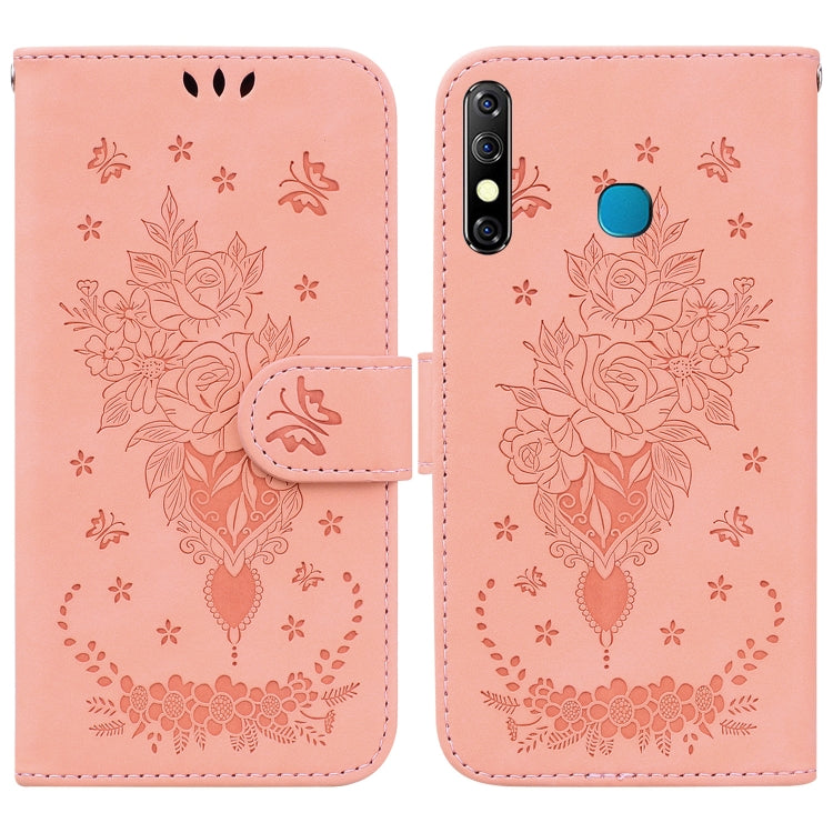 For Infinix Hot 8 X650 CC7 Butterfly Rose Embossed Leather Phone Case