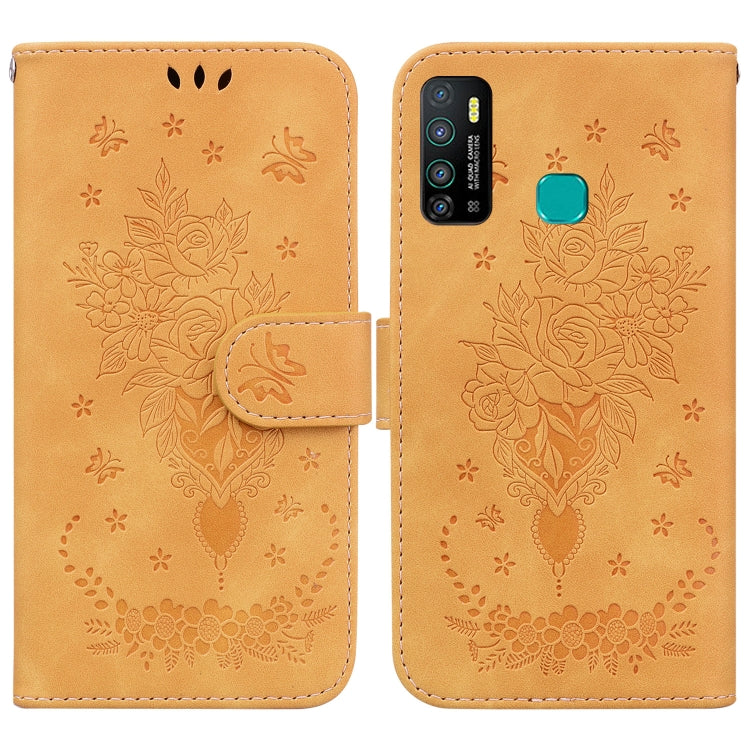 For Infinix Hot 9 X655C / Note 7 Lite Butterfly Rose Embossed Leather Phone Case