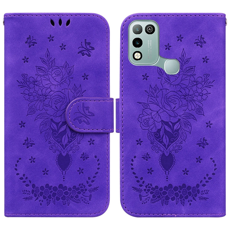 For Infinix Hot 10 Play / Smart 5 India Butterfly Rose Embossed Leather Phone Case