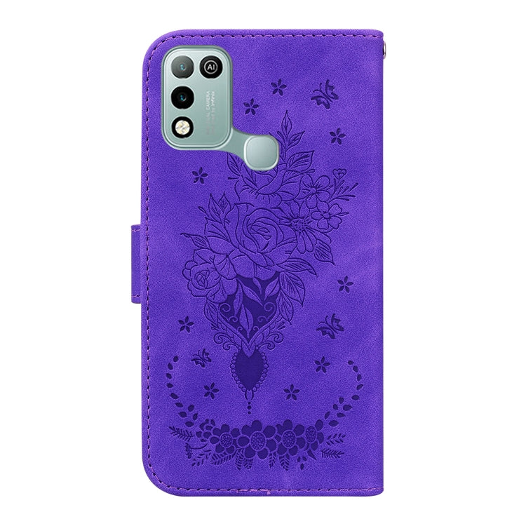 For Infinix Hot 10 Play / Smart 5 India Butterfly Rose Embossed Leather Phone Case