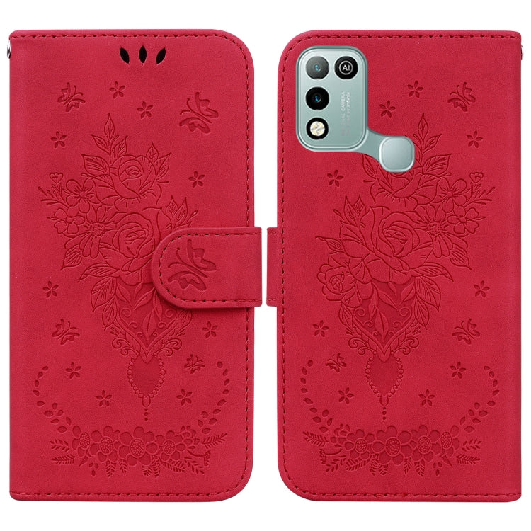 For Infinix Hot 10 Play / Smart 5 India Butterfly Rose Embossed Leather Phone Case