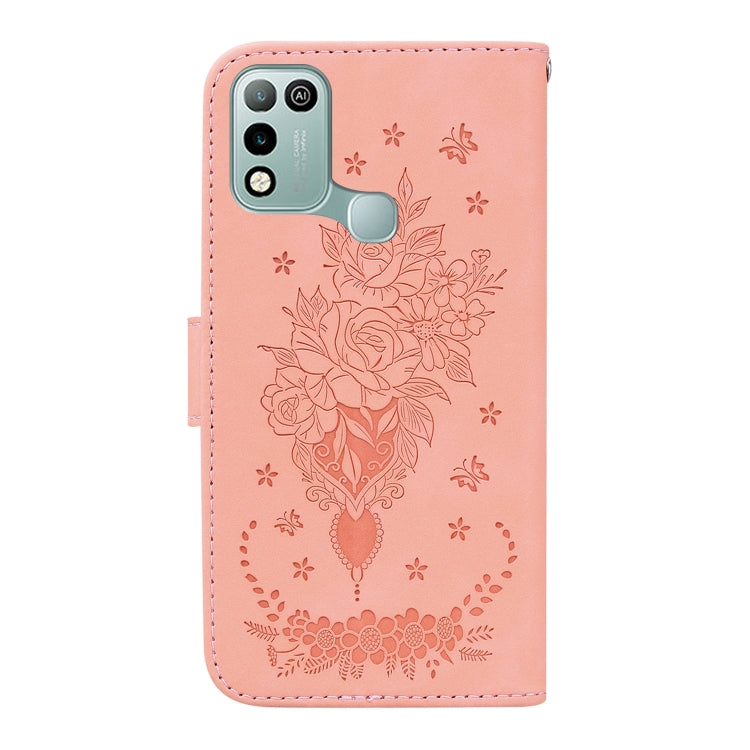 For Infinix Hot 10 Play / Smart 5 India Butterfly Rose Embossed Leather Phone Case