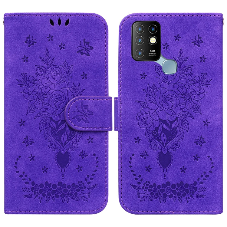 For Infinix Hot 10 X682 Butterfly Rose Embossed Leather Phone Case