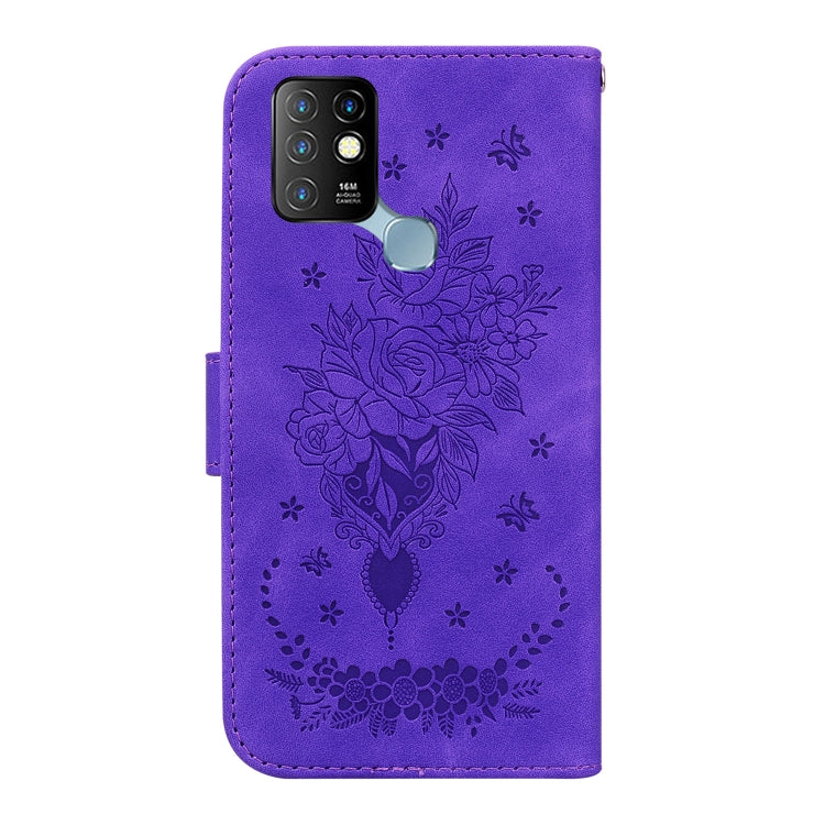 For Infinix Hot 10 X682 Butterfly Rose Embossed Leather Phone Case