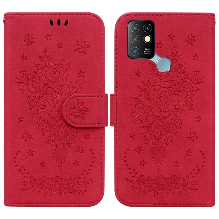 For Infinix Hot 10 X682 Butterfly Rose Embossed Leather Phone Case