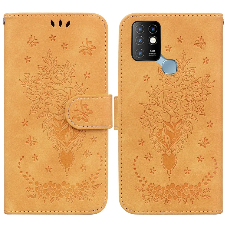 For Infinix Hot 10 X682 Butterfly Rose Embossed Leather Phone Case