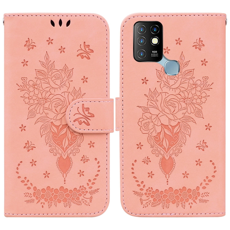 For Infinix Hot 10 X682 Butterfly Rose Embossed Leather Phone Case