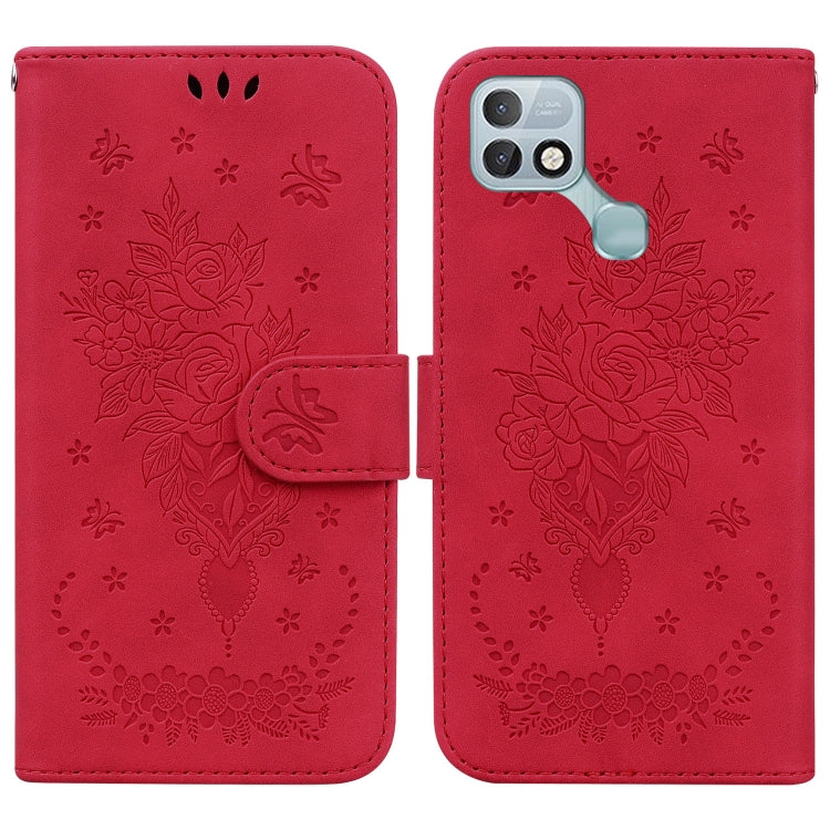 For Infinix Hot 10i / Smart 5 Pro Butterfly Rose Embossed Leather Phone Case
