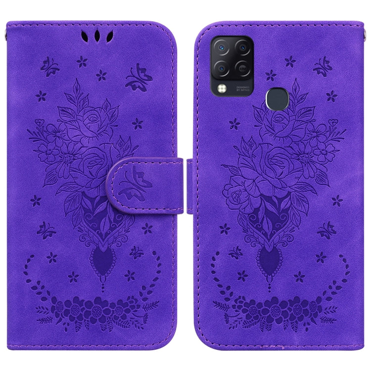For Infinix Hot 10s / Hot 10T Butterfly Rose Embossed Leather Phone Case