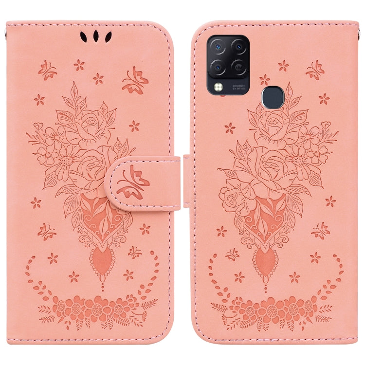 For Infinix Hot 10s / Hot 10T Butterfly Rose Embossed Leather Phone Case