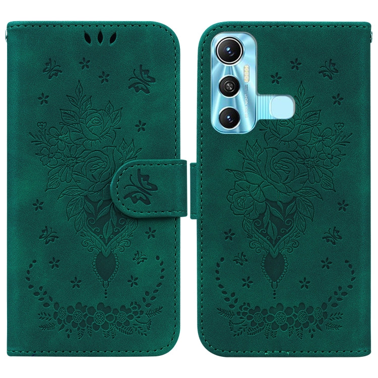 For Infinix Hot 11 X662 Butterfly Rose Embossed Leather Phone Case