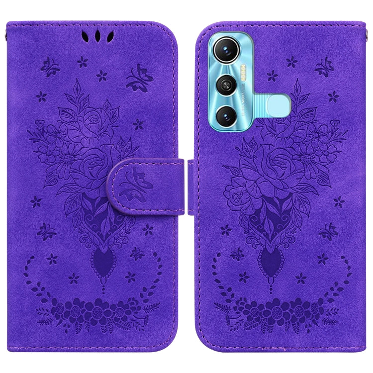For Infinix Hot 11 X662 Butterfly Rose Embossed Leather Phone Case