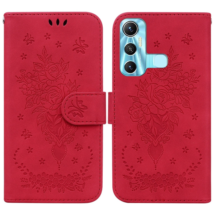 For Infinix Hot 11 X662 Butterfly Rose Embossed Leather Phone Case