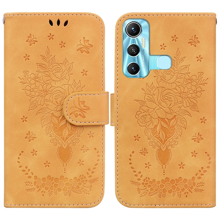 For Infinix Hot 11 X662 Butterfly Rose Embossed Leather Phone Case